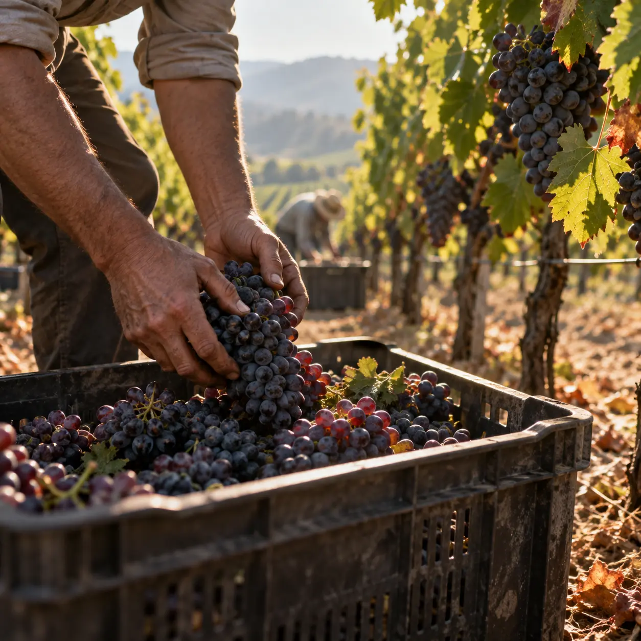 Grapes picked into a crate