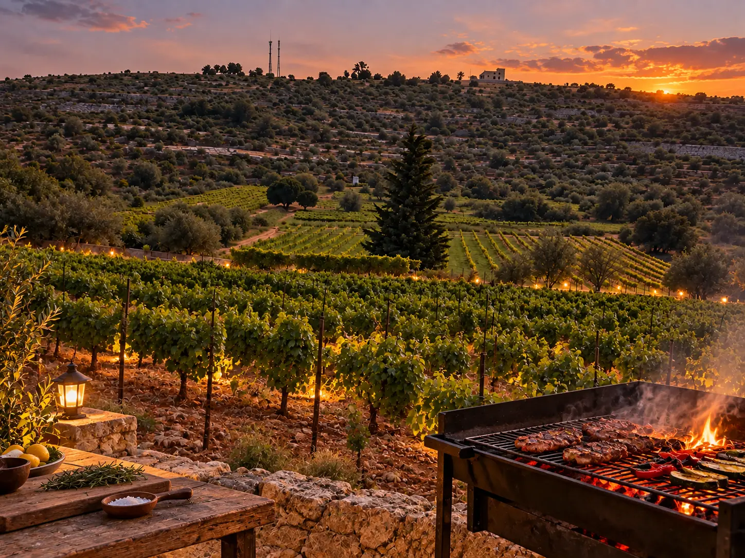 The vineyard at Domaine Kassis in the evening